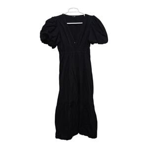 Paper Moon Black Puff Sleeve Midi Dress M Cottagecore Cotton